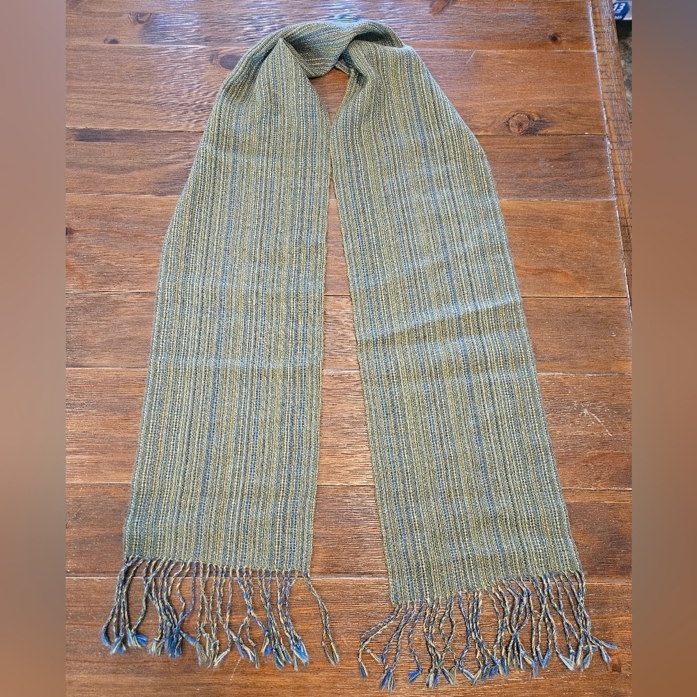ASARBOLSEM ALPACA SUPERFINE GREEN, BLUE, YELLOW SUPER SOFT FRINGED SCARF